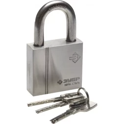 Замок ЗУБР "ЭКСПЕРТ" навесной, нержавеющая сталь (корпус и дужка), закаленная дужка, 60мм 37290-60