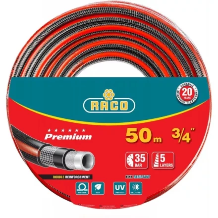 Шланг RACO &quot;PREMIUM&quot; поливочный, 40атм., армированный, 3-х слойный, 3/4&quot;х50м 40300-3/4-50 купить в Нефтеюганске
