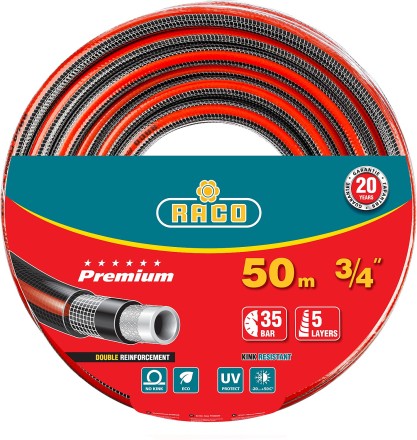 Шланг RACO &quot;PREMIUM&quot; поливочный, 40атм., армированный, 3-х слойный, 3/4&quot;х50м 40300-3/4-50 купить в Нефтеюганске
