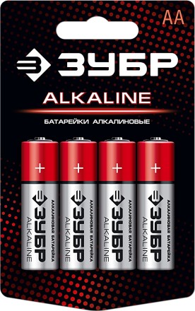 Батарейка &quot;ЗУБР&quot; &quot;ALCALINE&quot; щелочная (алкалиновая), &quot;AA&quot;, 1,5В, 4шт 59223-4C купить в Нефтеюганске