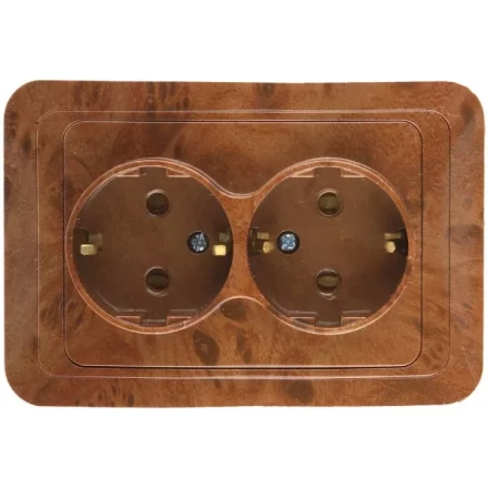 Розетка СВЕТОЗАР "ГАММА" с заземлением, двойная, цвет орех, 16А/~250В SV-54107-N купить в Нефтеюганске
