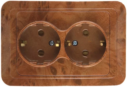 Розетка СВЕТОЗАР "ГАММА" с заземлением, двойная, цвет орех, 16А/~250В SV-54107-N купить в Нефтеюганске