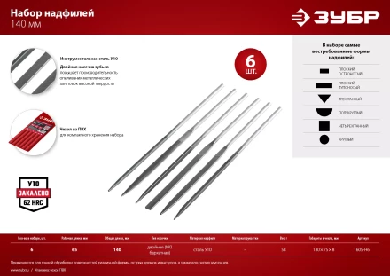 ЗУБР 6 шт, 140 мм, набор надфилей в чехле (1605-H6) купить в Нефтеюганске