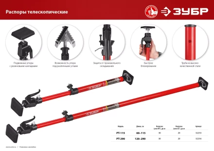 ЗУБР РТ-115, 60 - 115 см, телескопический распор (32233) купить в Нефтеюганске