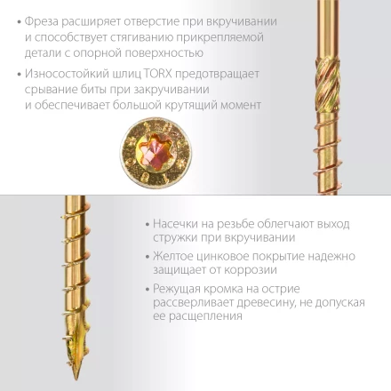 ЗУБР КС-П, 120 х 6.0 мм, TX30, потайная головка, желтый цинк, 100 шт, конструкционный саморез, Профессионал (30041-60-120) купить в Нефтеюганске