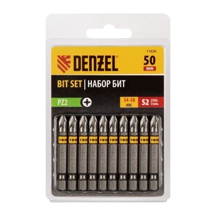 Бита PZ2х50, сталь S2, шестигранный профиль, 10 шт. Е 6,3 Denzel 11656 купить в Нефтеюганске