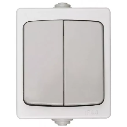 Выключатель СВЕТОЗАР &quot;АВРОРА&quot; двухклавишный, IP44, цвет серо-белый, 10А/~250В SV-54336-W купить в Нефтеюганске