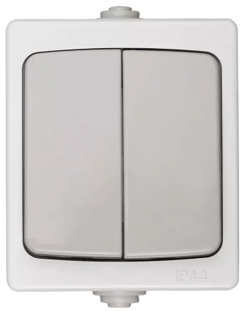 Выключатель СВЕТОЗАР &quot;АВРОРА&quot; двухклавишный, IP44, цвет серо-белый, 10А/~250В SV-54336-W купить в Нефтеюганске