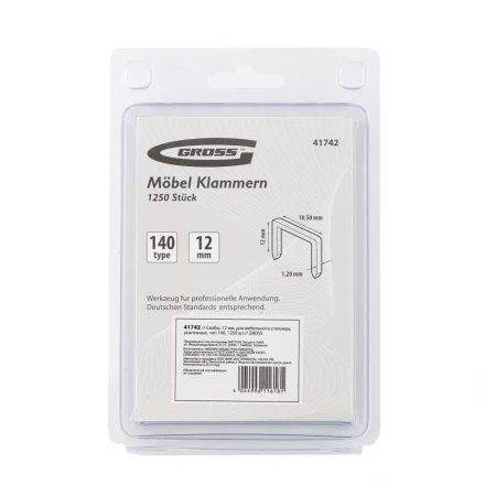 Скобы 12 мм для мебельного степлера усиленные тип 140 1250 шт GROSS 41742 купить в Нефтеюганске
