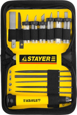 Набор STAYER Нож “MASTER” для точных работ в комплекте с лезвиями различной формы и надфилями, в чехле,38 предметов 09145-H38 купить в Нефтеюганске