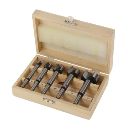 Набор сверл Форстнера по дереву 10-15-20-25-35 мм 5 шт в деревянном боксе цилиндрический хвостовик SPARTA 704405 купить в Нефтеюганске