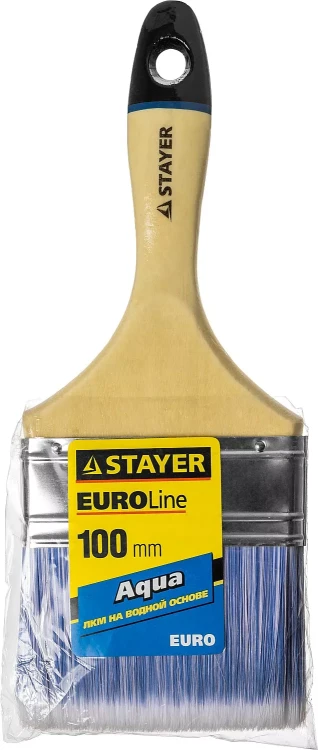 Кисть плоская STAYER "EURO", "AQUA" для воднодисперсионных и акриловых ЛКМ, искусств щетина, деревян ручка, 4"/100мм 01062-100 купить в Нефтеюганске