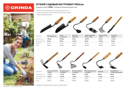 GRINDA PROLine. Грабли-рыхлитель 3-хзубые с деревянной ручкой 120х86х265мм 421514 купить в Нефтеюганске