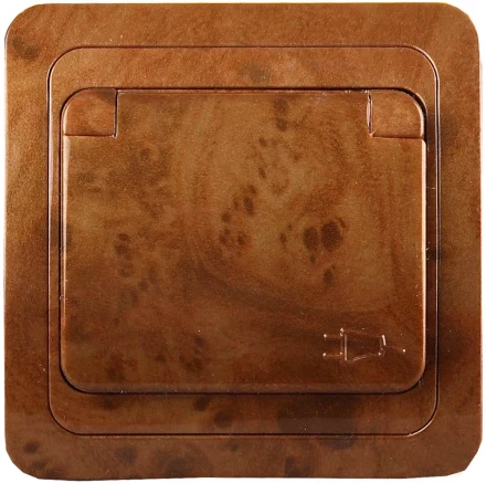 Розетка СВЕТОЗАР &quot;ГАММА&quot; с заземлением, одинарная с крышкой, цвет орех, 16А/~250В SV-54110-N купить в Нефтеюганске