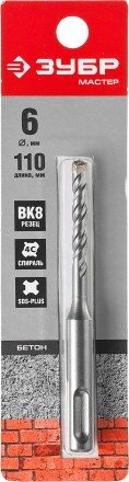 Бур по бетону SDS-Plus ЗУБР &quot;МАСТЕР&quot;, 2 резца, спираль 4С, 6х110мм 29315-110-06 купить в Нефтеюганске