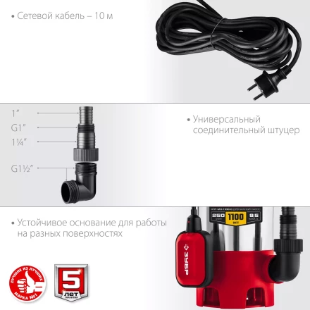 ЗУБР 1100 Вт, дренажный насос для грязной воды, корпус - нерж. сталь (НПГ-М3-1100-С) купить в Нефтеюганске