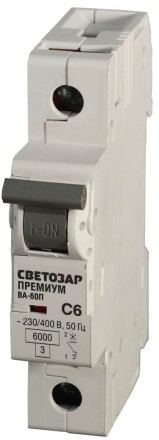 Выключатель автоматический СВЕТОЗАР &quot;ПРЕМИУМ&quot; 1-полюсный, 40 A, &quot;C&quot;, откл. сп. 6 кА, 230 / 400 В SV-49021-40-C купить в Нефтеюганске