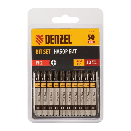 Бита PH2х50, сталь S2, шестигранный профиль, 10 шт. Е 6,3 Denzel 11649 купить в Нефтеюганске
