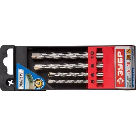 Набор ЗУБР Сверла по бетону ударные, 5-6-8-10 мм, пластиковый бокс, 4 шт 29140-H4 купить в Нефтеюганске