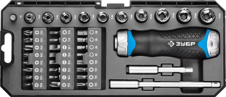 Набор ЗУБР &quot;ПРОФЕССИОНАЛ&quot;: Отвертка реверсив с двухкомп рукоят, насадки, CrMo, рукоят с отсеком для хранения бит, 38 предметов 25352-H38 купить в Нефтеюганске