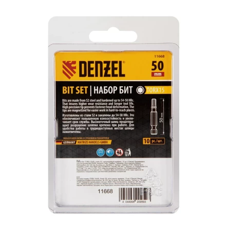 Бита TX 15х50, сталь S2, шестигранный профиль, 10 шт. Е 6,3 Denzel 11668 купить в Нефтеюганске