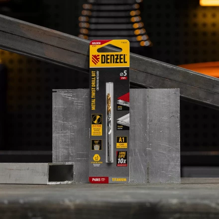 Сверло спиральное по металлу Denzel 5 x 86 мм, Р6М5, Golden Tip, 718233 купить в Нефтеюганске