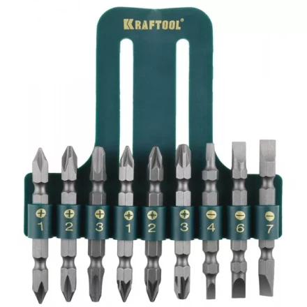 Набор KRAFTOOL Биты двухсторонние, в пласт. держателе, Cr-V, 9 предметов 26060-H10 купить в Нефтеюганске