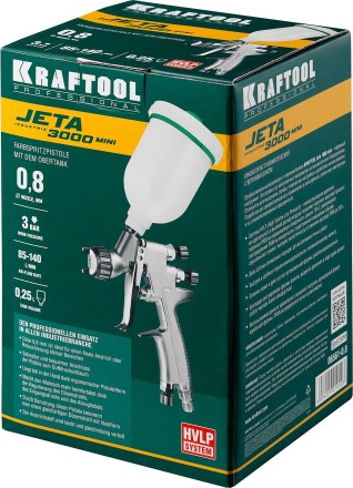 Краскопульт пневматический KRAFTOOL &quot;PRO&quot; Jeta 3000 mini, HVLP, c верхним бачком, 0,8мм 06561-0.8 купить в Нефтеюганске