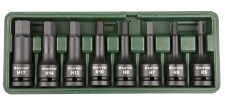 Торцовые головки KRAFTOOL &quot;INDUSTRIE QUALITAT&quot; ударные в наборе, (1/2&quot;), Cr-Mo, фосфат., HEX, H5-H17, 8 шт. 27950-H8 купить в Нефтеюганске