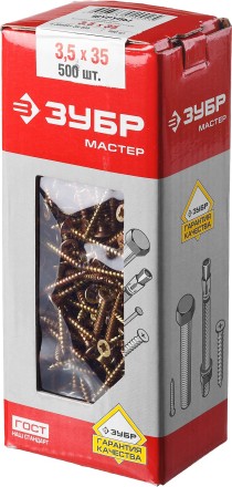 Шурупы ЗУБР &quot;МАСТЕР&quot; по дереву желтопассивированные, 3.5x35мм, 500шт 4-300391-35-035 купить в Нефтеюганске