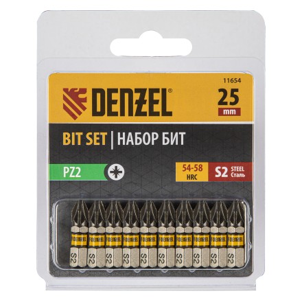 Бита PZ2х25, сталь S2, шестигранный профиль, 10 шт. Е 6,3 Denzel 11654 купить в Нефтеюганске