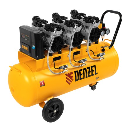 Компрессор безмасляный, малошумный  DLS 2250/100, 2250 Вт, 3x750, 100 л, 410 л/мин блок управления/ Denzel 58029 купить в Нефтеюганске