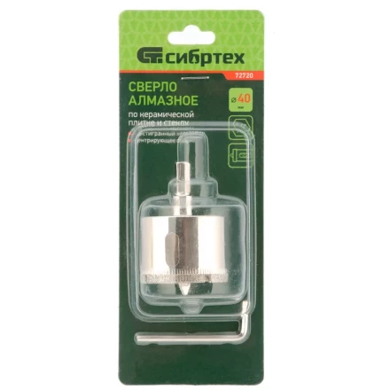 Сверло по керамической плитке и стеклу Сибртех, 40 х 55 мм, шестигранный хвостовик, с центрующим сверлом, 72720 купить в Нефтеюганске