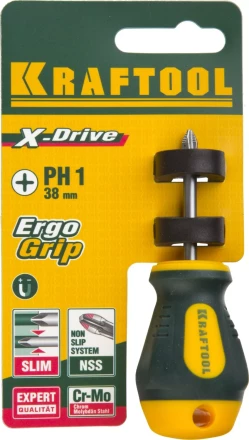 Отвертка KRAFTOOL, Cr-Mo-V сталь, двухкомпонентная противоскользящая рукоятка, PH, №1x38мм 250072-1-038 купить в Нефтеюганске