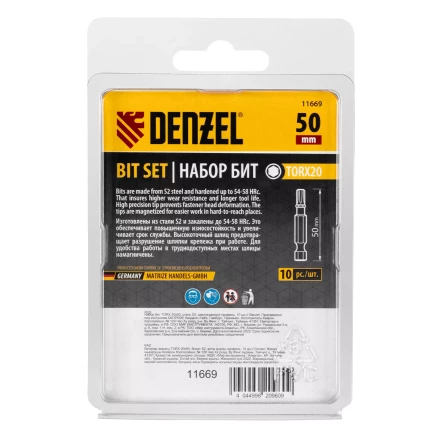 Бита TX 20х50, сталь S2, шестигранный профиль, 10 шт. Е 6,3 Denzel 11669 купить в Нефтеюганске