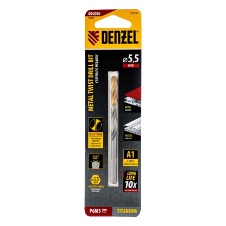 Сверло спиральное по металлу Denzel 5,5 x 93 мм, Р6М5, Golden Tip 718234 купить в Нефтеюганске
