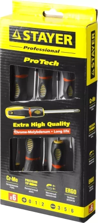 Набор STAYER &quot;PROFESSIONAL&quot; &quot;PROTech&quot;: Отвертки, Cr-Mo, эргономичная двухкомпонентная рукоятка, 6шт 25133-H6_z02 купить в Нефтеюганске