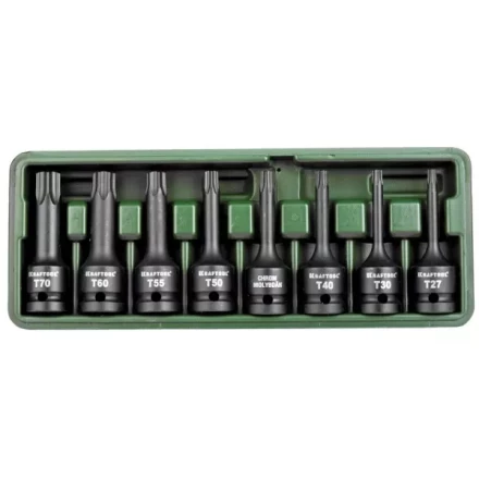 Торцовые головки KRAFTOOL &quot;INDUSTRIE QUALITAT&quot; ударные в наборе, (1/2&quot;), Cr-Mo, фосфат., TORX, T27-T70, 8 шт. 27952-H8 купить в Нефтеюганске