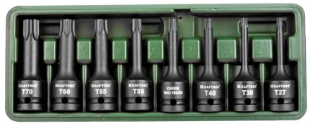 Торцовые головки KRAFTOOL &quot;INDUSTRIE QUALITAT&quot; ударные в наборе, (1/2&quot;), Cr-Mo, фосфат., TORX, T27-T70, 8 шт. 27952-H8 купить в Нефтеюганске