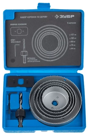 Набор ЗУБР &quot;ЭКСПЕРТ&quot; Коронки по дереву 64-127мм, державка с опорным основанием, ключ имбусовый 2,5мм, 7 предметов 29553-H7_z01 купить в Нефтеюганске