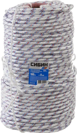 Фал плетёный полипропиленовый СИБИН 16-прядный с полипропиленовым сердечником, диаметр 8 мм, бухта 100 м, 520 кгс 50215-08 купить в Нефтеюганске