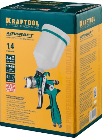Краскопульт пневматический KRAFTOOL AirKraft, HVLP, c верхним бачком, 1,4мм 06522-1.4 купить в Нефтеюганске