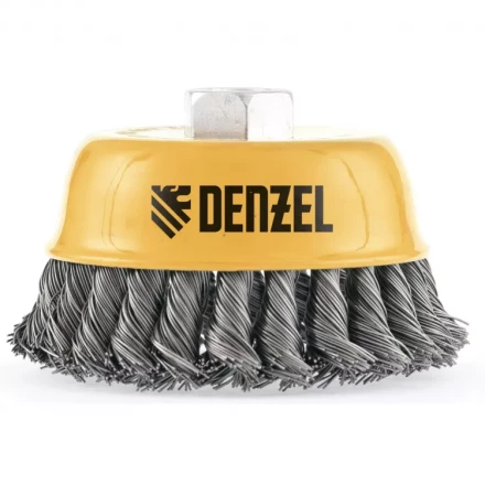 Щетка для УШМ 75 мм Чашка крученая нержавеющая проволока 0.5 мм М14 Denzel 746243 купить в Нефтеюганске