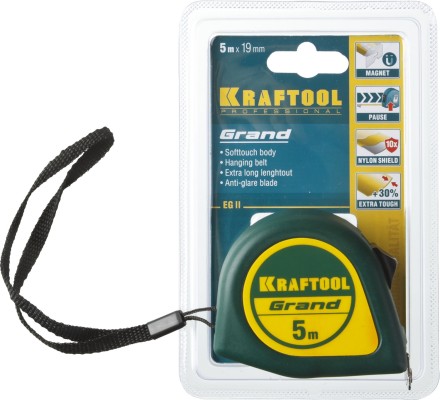 Рулетка KRAFTOOL GRAND, обрезиненный пластиковый корпус, 5м/19мм 34022-05-19 купить в Нефтеюганске