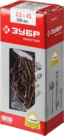 Шурупы ЗУБР &quot;МАСТЕР&quot; по дереву желтопассивированные, 3.5x45мм, 300шт 4-300391-35-045 купить в Нефтеюганске