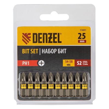 Бита PH1х25, сталь S2, шестигранный профиль, 10 шт. Е 6,3 Denzel 11651 купить в Нефтеюганске