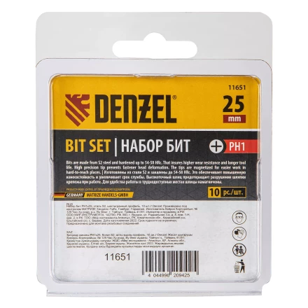 Бита PH1х25, сталь S2, шестигранный профиль, 10 шт. Е 6,3 Denzel 11651 купить в Нефтеюганске