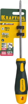 Отвертка KRAFTOOL, Cr-Mo-V сталь, двухкомпонентная противоскользящая рукоятка, PH, №3x150мм 250072-3-150 купить в Нефтеюганске