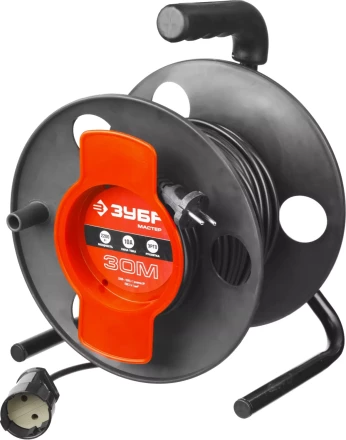 Удлинитель ЗУБР &quot;МАСТЕР&quot; на катушке, ПВС 2х1кв мм, 1 гнездо, макс мощн 2200Вт, 30м 55075-30 купить в Нефтеюганске
