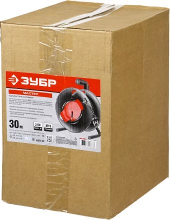 Удлинитель ЗУБР &quot;МАСТЕР&quot; на катушке, ПВС 2х1кв мм, 1 гнездо, макс мощн 2200Вт, 30м 55075-30 купить в Нефтеюганске